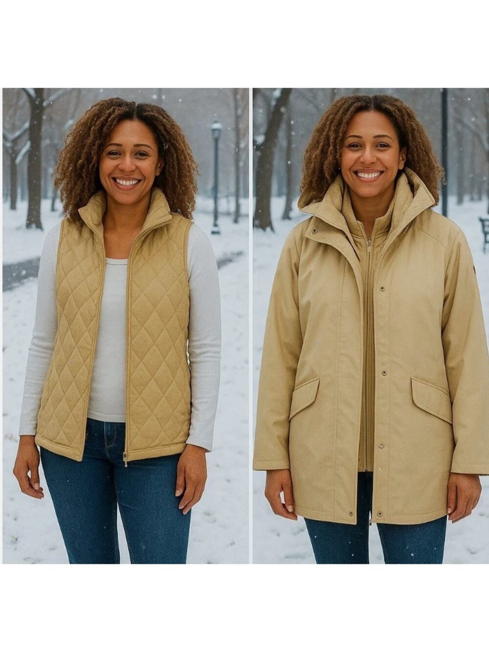 Lands End XS Womens 3-in-1 Systems Jacket Quilted Puffer Vest 2-piece